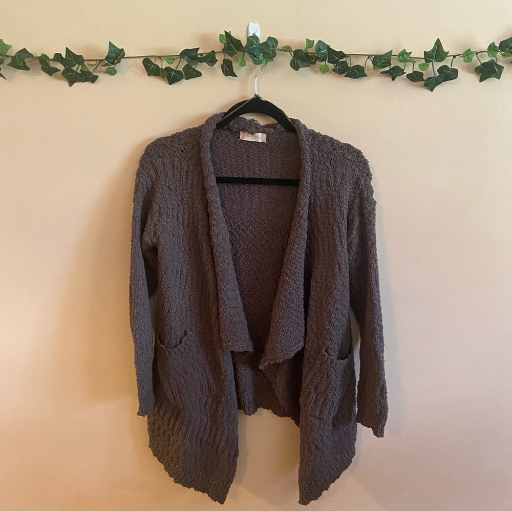 Altar'd State Green Women's Knit Draped Open Front Cardigan